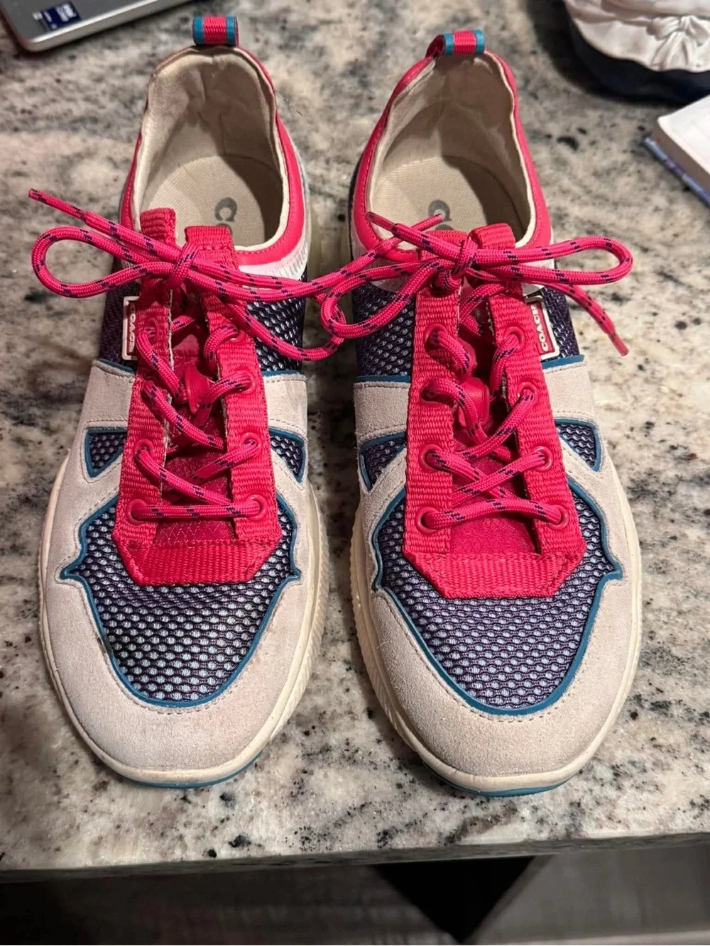 Coach Women's Multi-Colored Sneakers in Pink, Blue & Cream SIZE 10